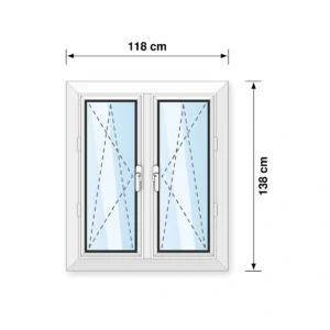 118x138 cm tokosztott kétszárnyú bukó-nyíló műanyag ablak műszaki rajz