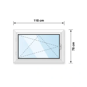 118x78 cm bukó-nyíló műanyag ablak balos kivitel műszaki rajz