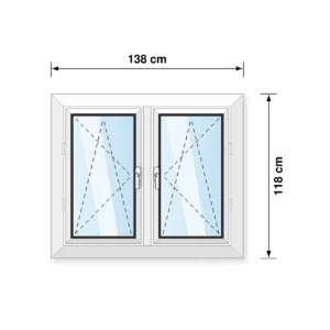 138x118 cm tokosztott kétszárnyú bukó-nyíló műanyag ablak műszaki rajz