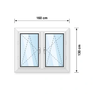 160x130 cm tokosztott kétszárnyú bukó-nyíló műanyag ablak műszaki rajz