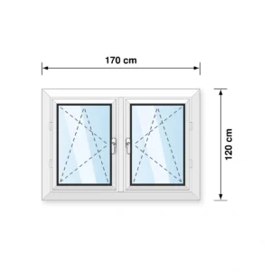 170x120 cm tokosztott fehér műanyag bukó-nyíló ablak műszaki rajza