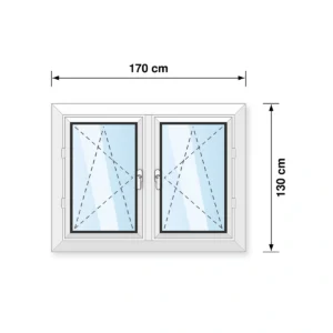 170x130 cm tokosztott kétszárnyú bukó-nyíló műanyag ablak műszaki rajz
