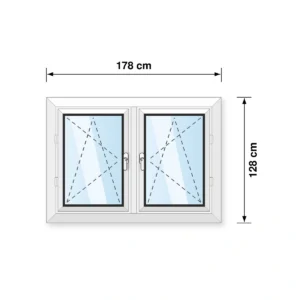 178x128 cm tokosztott kétszárnyú bukó-nyíló műanyag ablak műszaki rajz