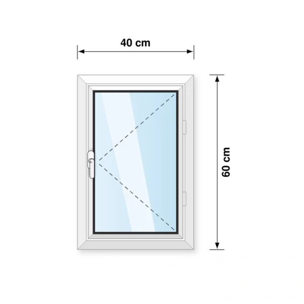 40 × 60 cm-es jobbos nyíló műanyag ablak műszaki rajza