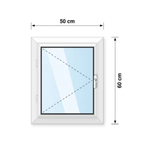 50 × 60 cm-es balos nyíló műanyag ablak műszaki rajza